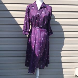 Vtg purple pleated secretary teacher dress 80s